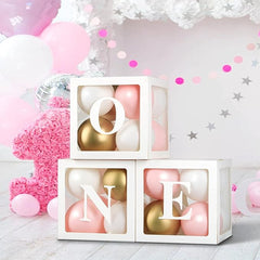 Baby Balloon Box For 1st Birthday Decoration 3 Pcs, One Box For 1st Birthday | First Birthday Decorations Girl | One Birthday Letter Stand | 1st Birthday Decoration For Girls | One Box