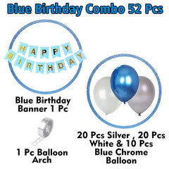 Blue Birthday Decoration Kit for Boys – 52 Pcs Banner & Balloons