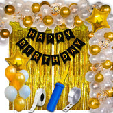 Birthday Decoration Items - 63 Pcs (Gold & White)