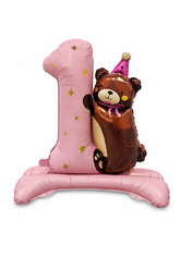 1st Birthday Teddy Bear Number 1 Foil Balloon Pink | Self Standing Baby Girl Birthday Decoration Balloon | Large Number One Foil Balloon for 1st Birthday Party