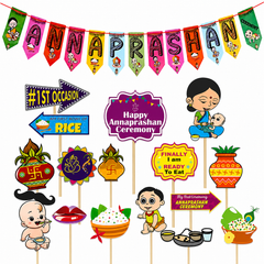 Annaprashan Ceremony Decoration Combo Set with Banner & Photo Props for Baby Rice Ceremony
