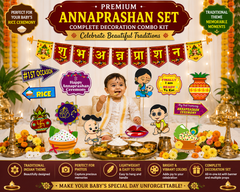 FERRYWALA Annaprasanam Photo Booth Props with Annaprasanam Bunting Banner Hindi Font Shubh Annaprashan Yellow & Red Color Font/Rice Ceremony Decorations Items/Rice Ceremony Props
