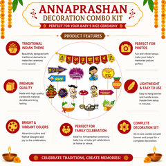 FERRYWALA Annaprasanam Photo Booth Props with Annaprasanam Bunting Banner Hindi Font Shubh Annaprashan Yellow & Red Color Font/Rice Ceremony Decorations Items/Rice Ceremony Props