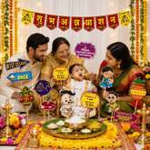 FERRYWALA Annaprasanam Photo Booth Props with Annaprasanam Bunting Banner Hindi Font Shubh Annaprashan Yellow & Red Color Font/Rice Ceremony Decorations Items/Rice Ceremony Props