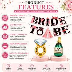 Bride To Be Decoration Combo Kit | Bridal Shower & Bachelorette Party Decoration Set with Bride To Be Banner, Ring Foil Balloon & Champagne Bottle Balloon
