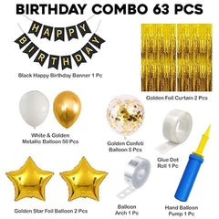 Birthday Decoration Items - 63 Pcs (Gold & White)