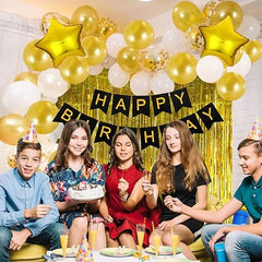 Birthday Decoration Items - 63 Pcs (Gold & White)