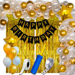 Birthday Decoration Items - 63 Pcs (Gold & White)