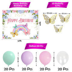 Butterfly Theme Birthday Decorations - Set of 93Pcs Butterfly Backdrop Decorations | Pink & Purple Birthday Decorations | Birthday Decoration Items for Girls