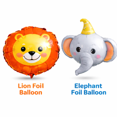 Jungle Theme Birthday Decoration Combo for Kids – Banner, Balloon Arch, Lion & Elephant Foil Balloons with Fairy Lights – Complete Party Setup